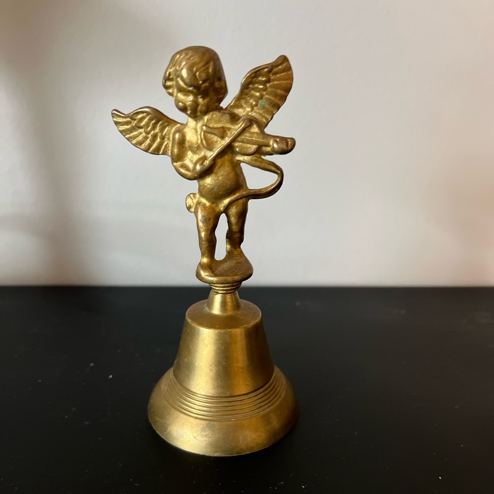 Vintage Cherub Playing Violin Brass Bell